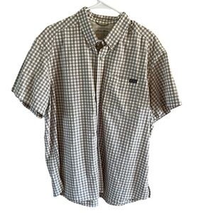 Eddie Bauer mens short sleeve gray checked button down shirt size Extra large